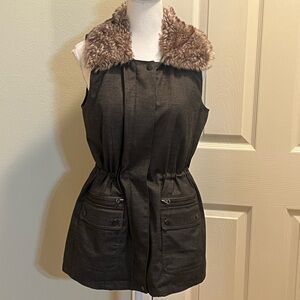 J. Jill Zippered Vest With Faux Fur Collar